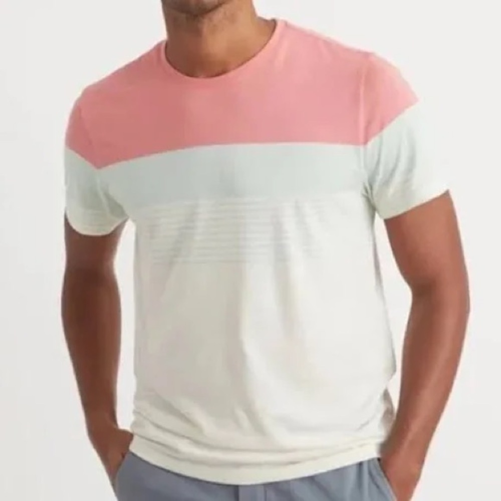 Marine Layer Signature Crew Tee in Dusty Peach/Fair Aqua Size XXL
